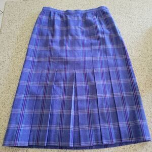 Vintage Pendleton Virgin Wool A-Line Plaid Pleated Midi Skirt Blue Purple✨️14